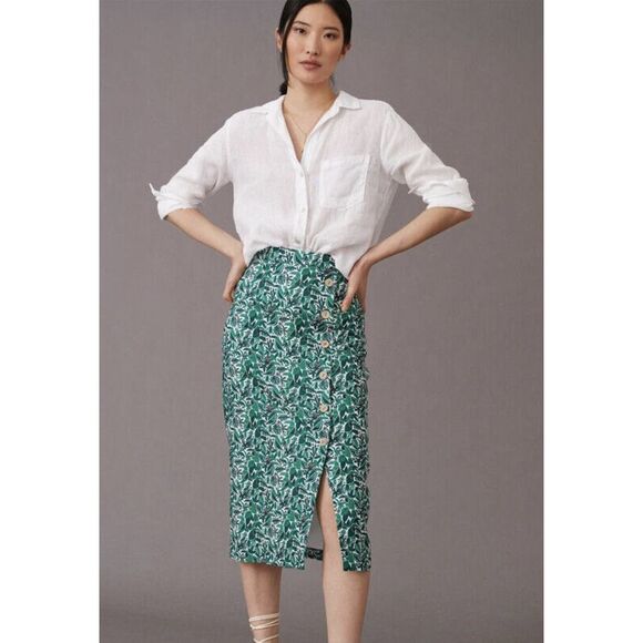 New Anthropologie Hutch Linen Midi Skirt Side - Picture 1 of 9